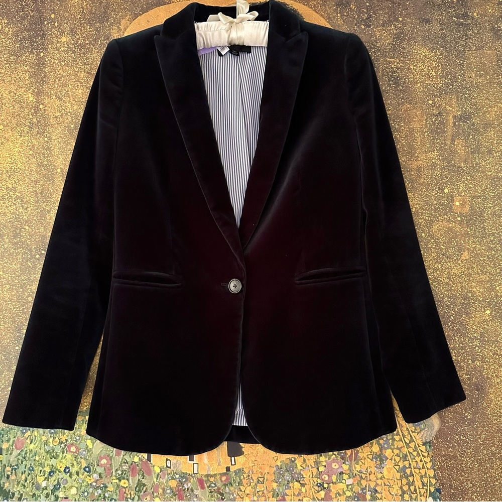 J. Crew Navy Velvet Schoolboy Blazer